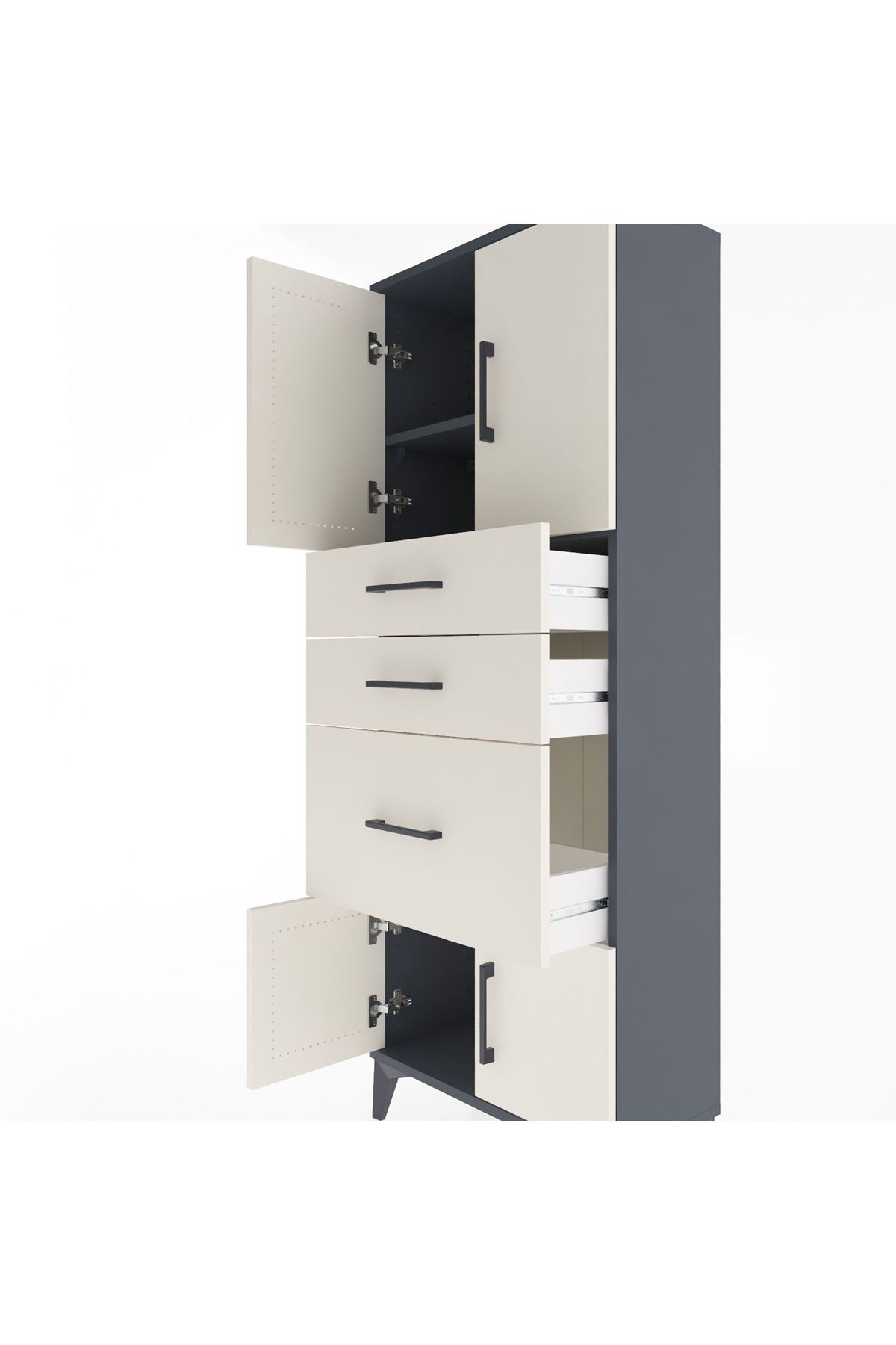 Arges Dolap 2 Raflı 3 Çekmeceli 4 Kapaklı 60x30x163 Antrasit-Aytaşı