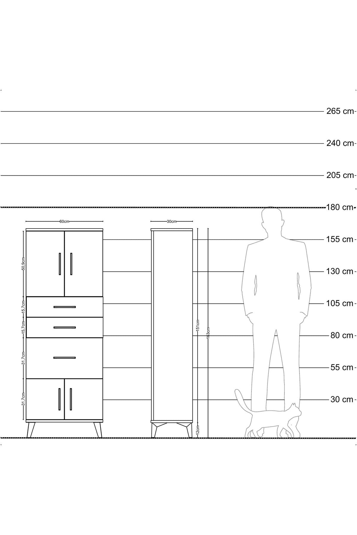 Arges Dolap 2 Raflı 3 Çekmeceli 4 Kapaklı 60x30x163 Antrasit-Aytaşı