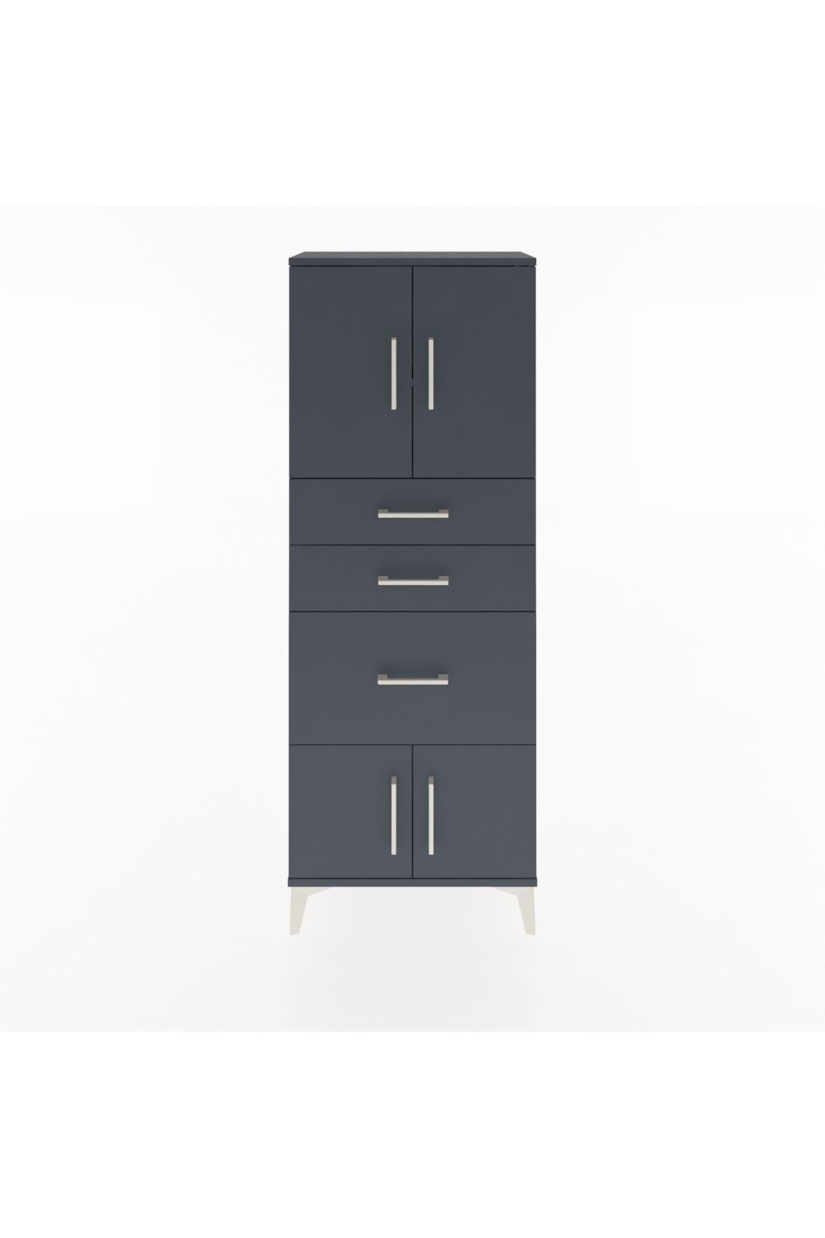 Arges Dolap 2 Raflı 3 Çekmeceli 4 Kapaklı 60x30x163 Antrasit-Antrasit