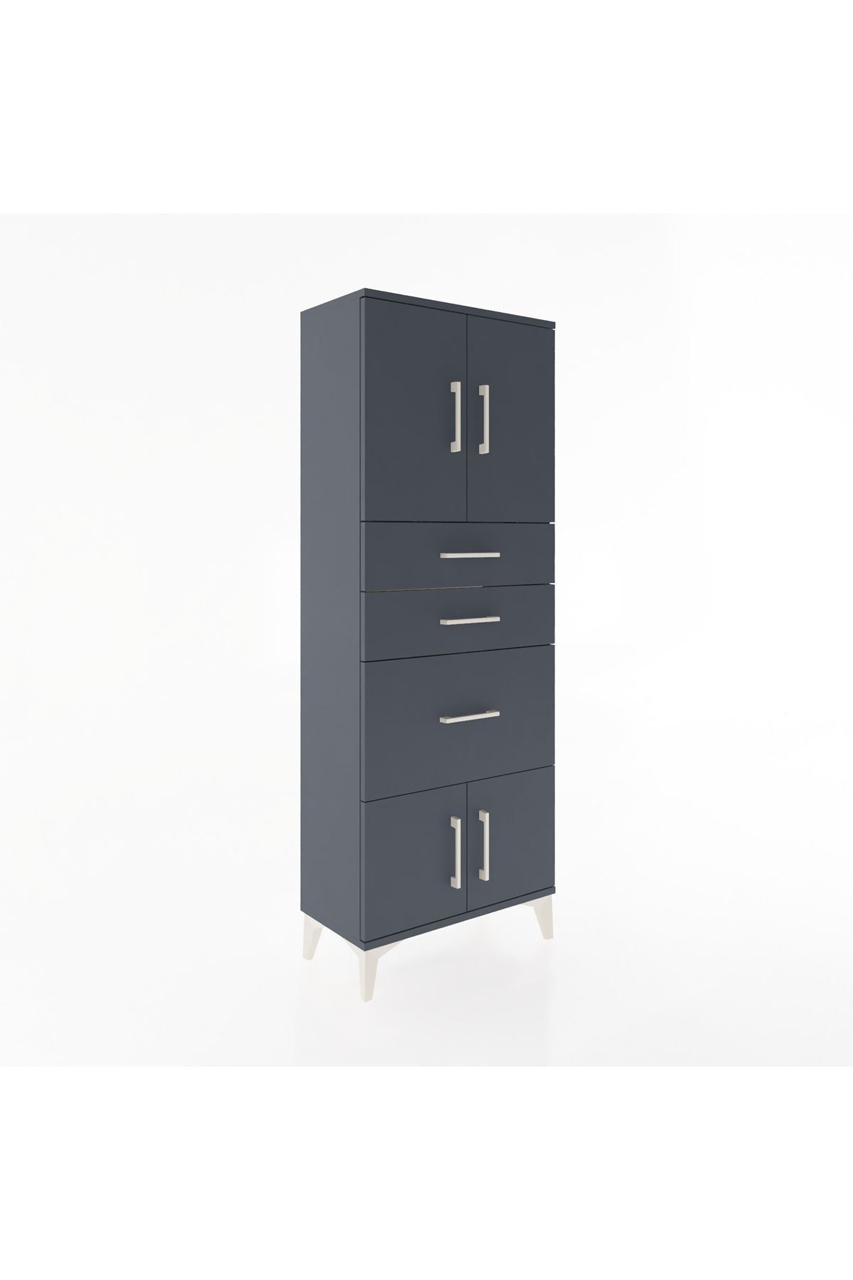 Arges Dolap 2 Raflı 3 Çekmeceli 4 Kapaklı 60x30x163 Antrasit-Antrasit