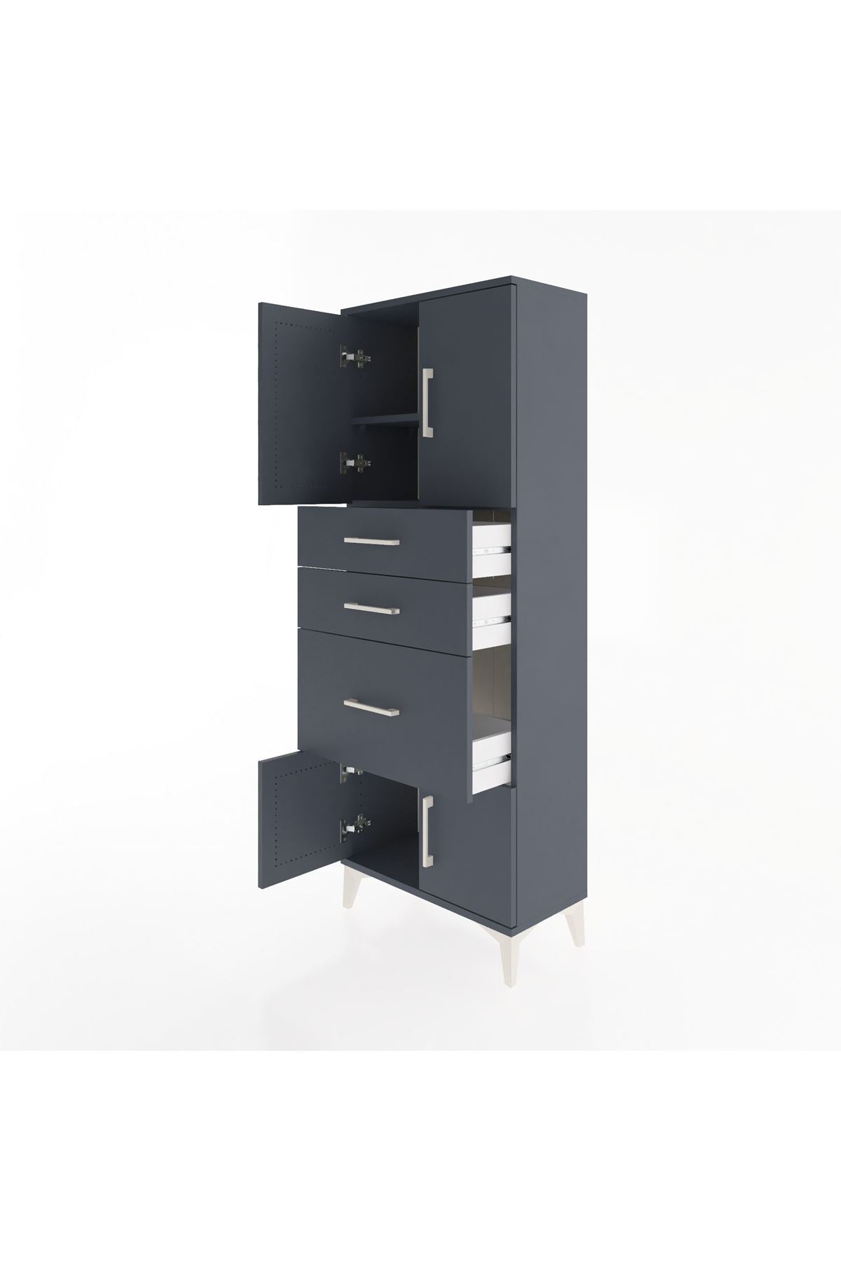 Arges Dolap 2 Raflı 3 Çekmeceli 4 Kapaklı 60x30x163 Antrasit-Antrasit