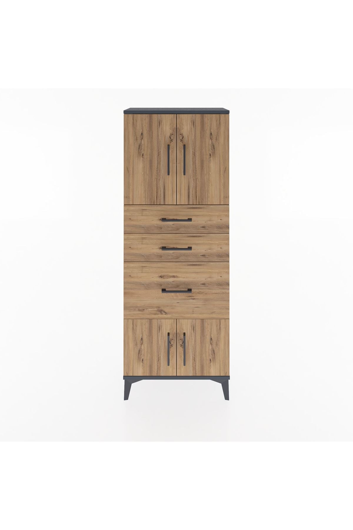 Arges Dolap 2 Raflı 3 Çekmeceli 4 Kapaklı 60x30x163 Antrasit-Çam