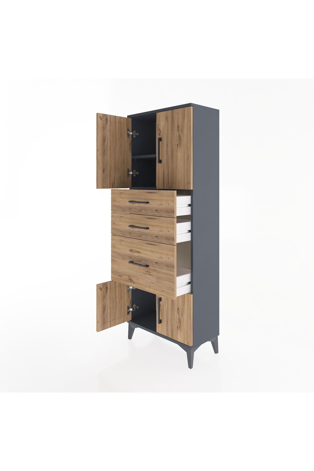 Arges Dolap 2 Raflı 3 Çekmeceli 4 Kapaklı 60x30x163 Antrasit-Çam