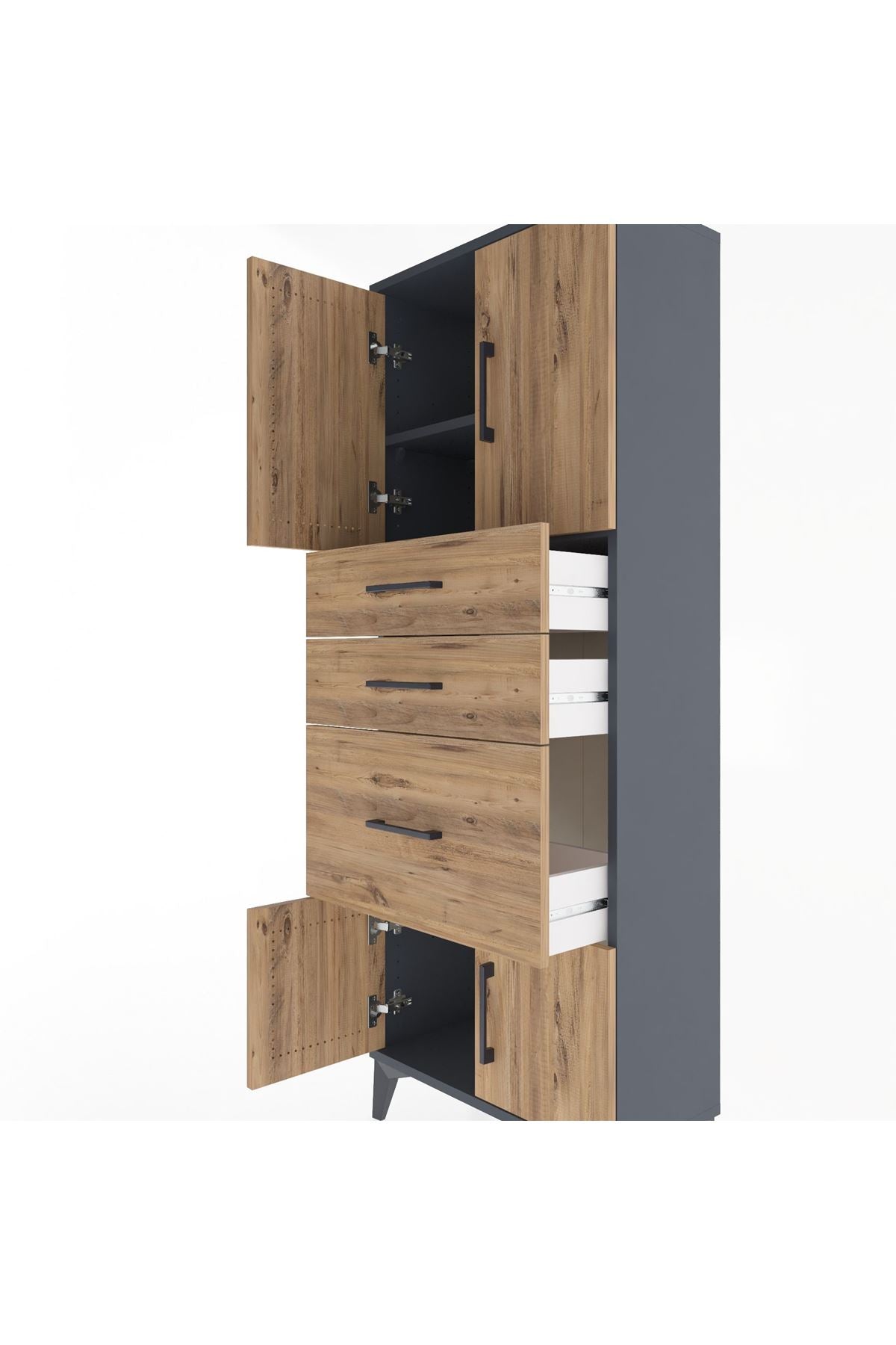 Arges Dolap 2 Raflı 3 Çekmeceli 4 Kapaklı 60x30x163 Antrasit-Çam