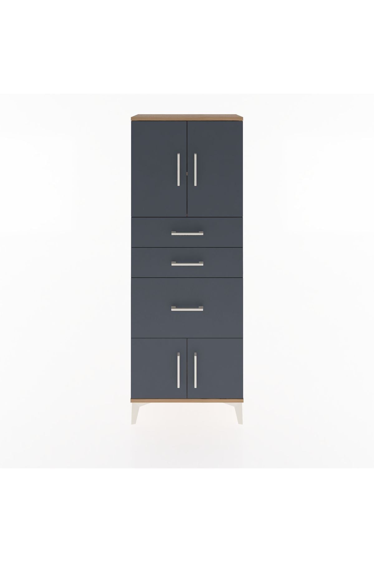 Arges Dolap 2 Raflı 3 Çekmeceli 4 Kapaklı 60x30x163 Çam-Antrasit