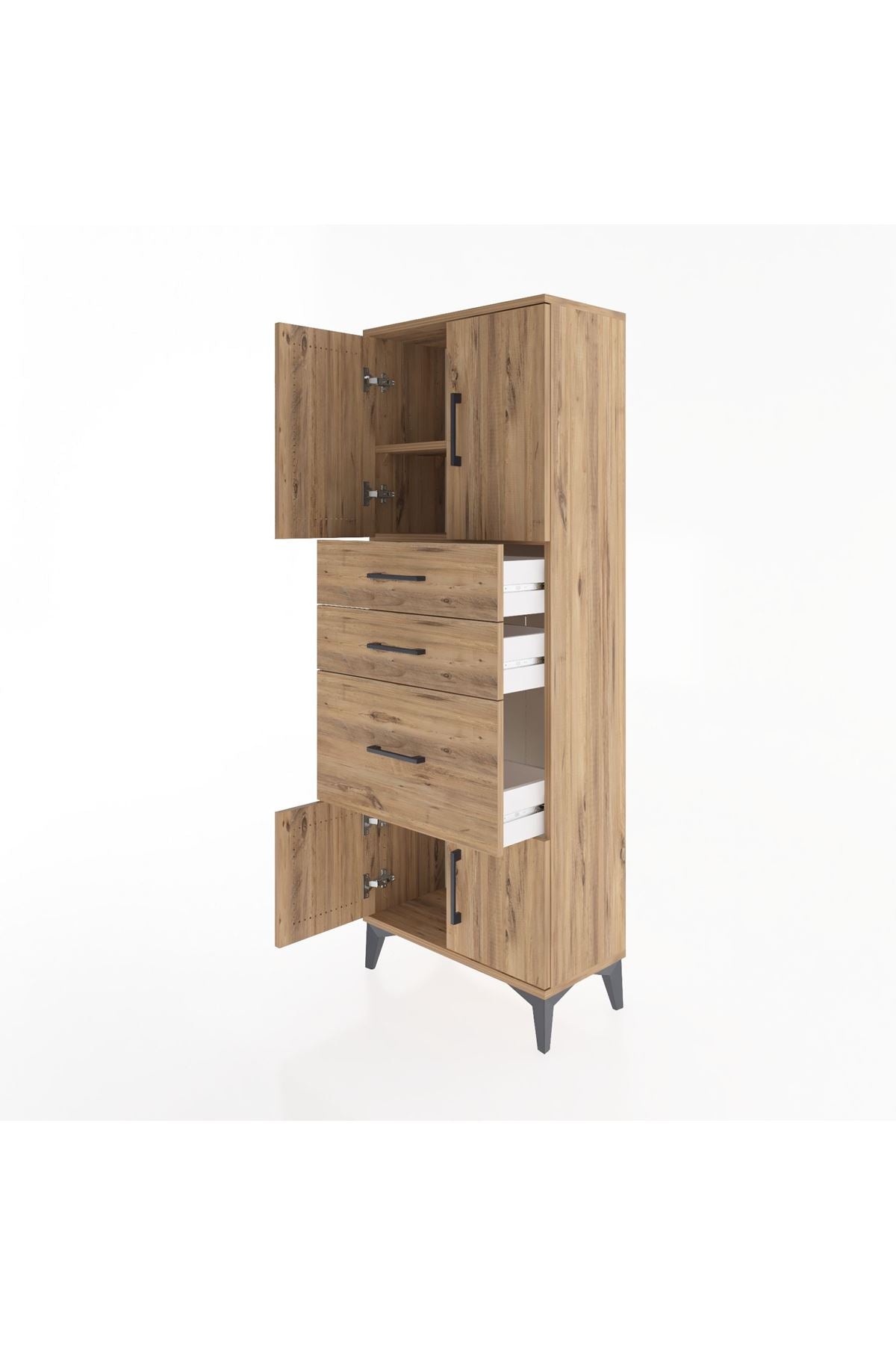 Arges Dolap 2 Raflı 3 Çekmeceli 4 Kapaklı 60x30x163 Çam-Çam