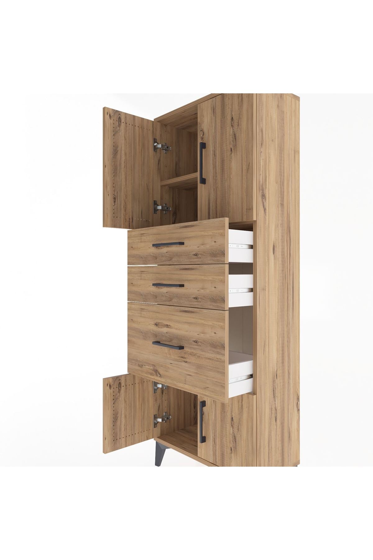 Arges Dolap 2 Raflı 3 Çekmeceli 4 Kapaklı 60x30x163 Çam-Çam