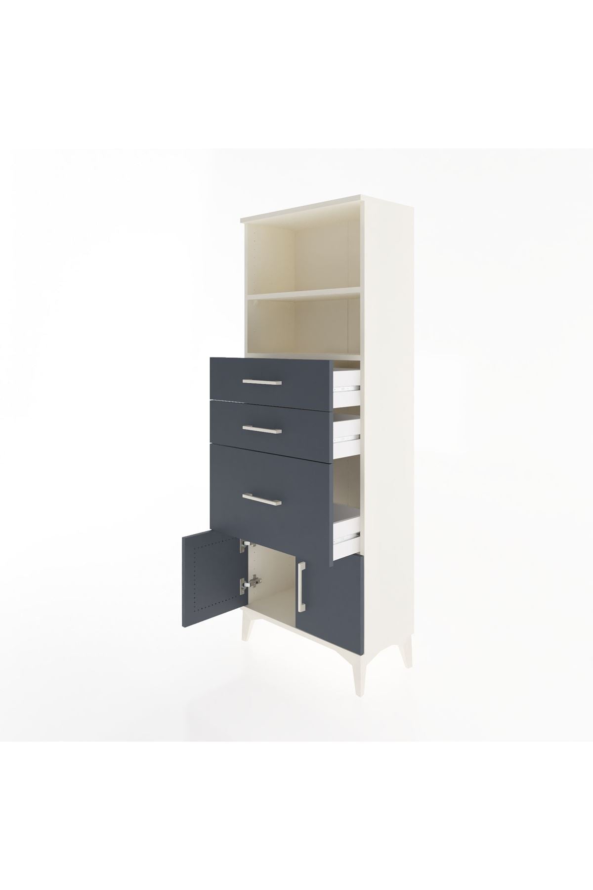 Arges Dolap 2 Raflı 3 Çekmeceli 2 Kapaklı 60x30x163 Aytaşı-Antrasit
