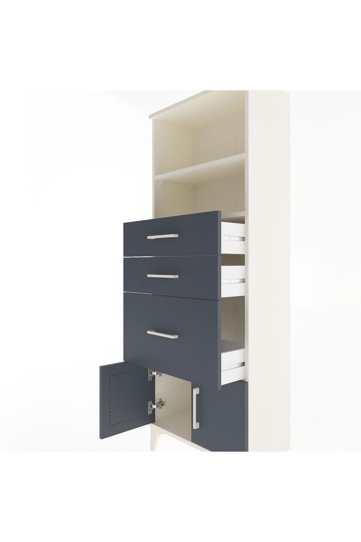 Arges Dolap 2 Raflı 3 Çekmeceli 2 Kapaklı 60x30x163 Aytaşı-Antrasit