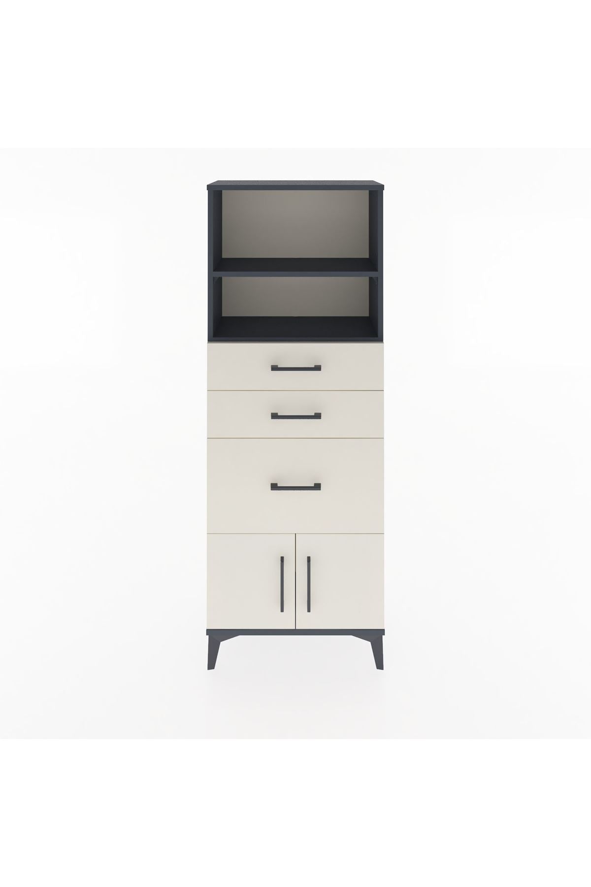 Arges Dolap 2 Raflı 3 Çekmeceli 2 Kapaklı 60x30x163 Antrasit-Aytaşı