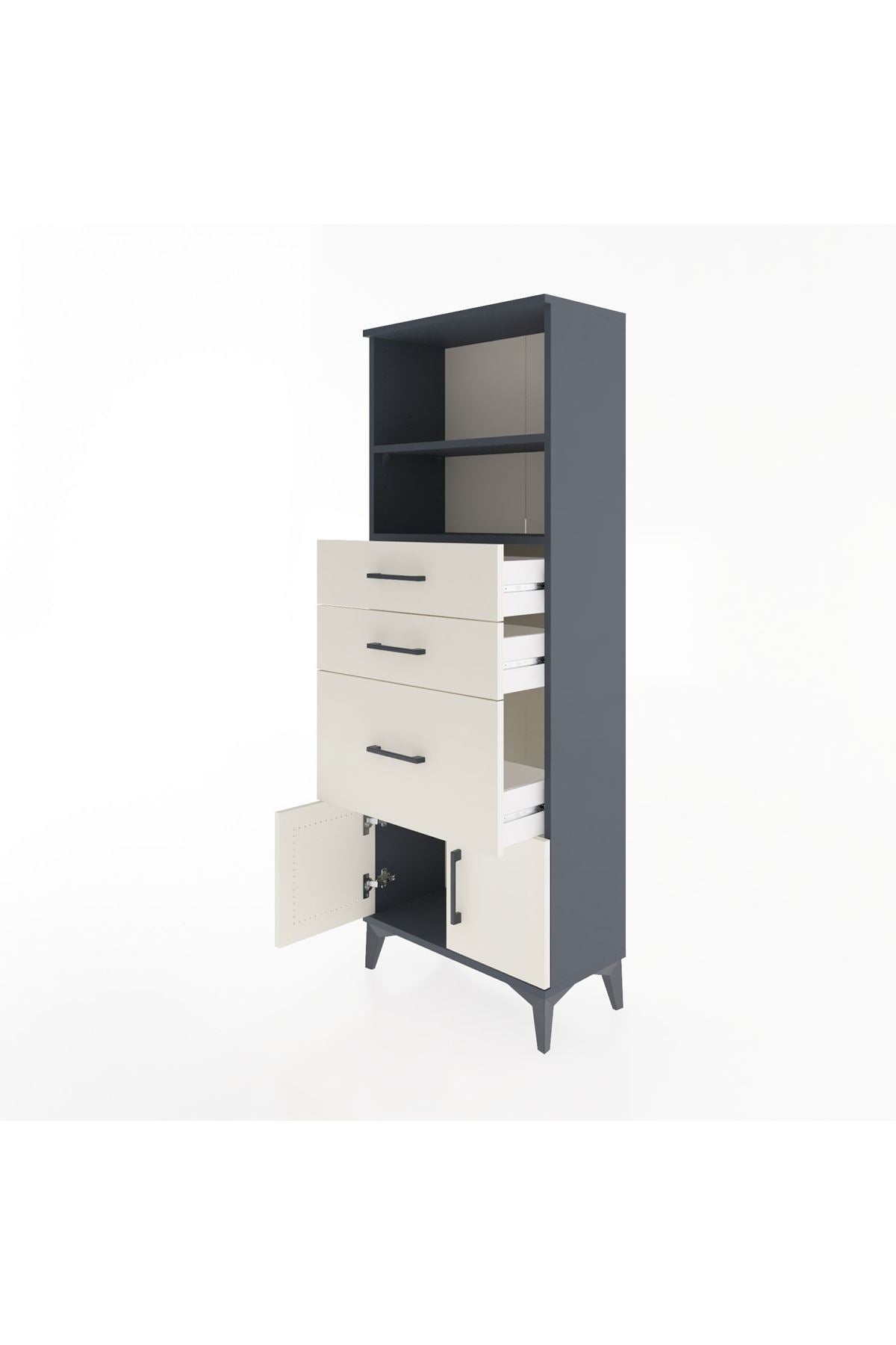 Arges Dolap 2 Raflı 3 Çekmeceli 2 Kapaklı 60x30x163 Antrasit-Aytaşı