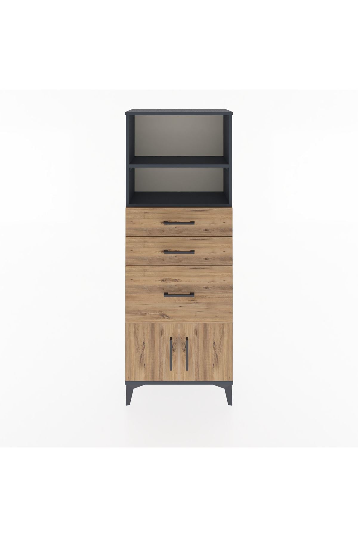 Arges Dolap 2 Raflı 3 Çekmeceli 2 Kapaklı 60x30x163 Antrasit-Çam