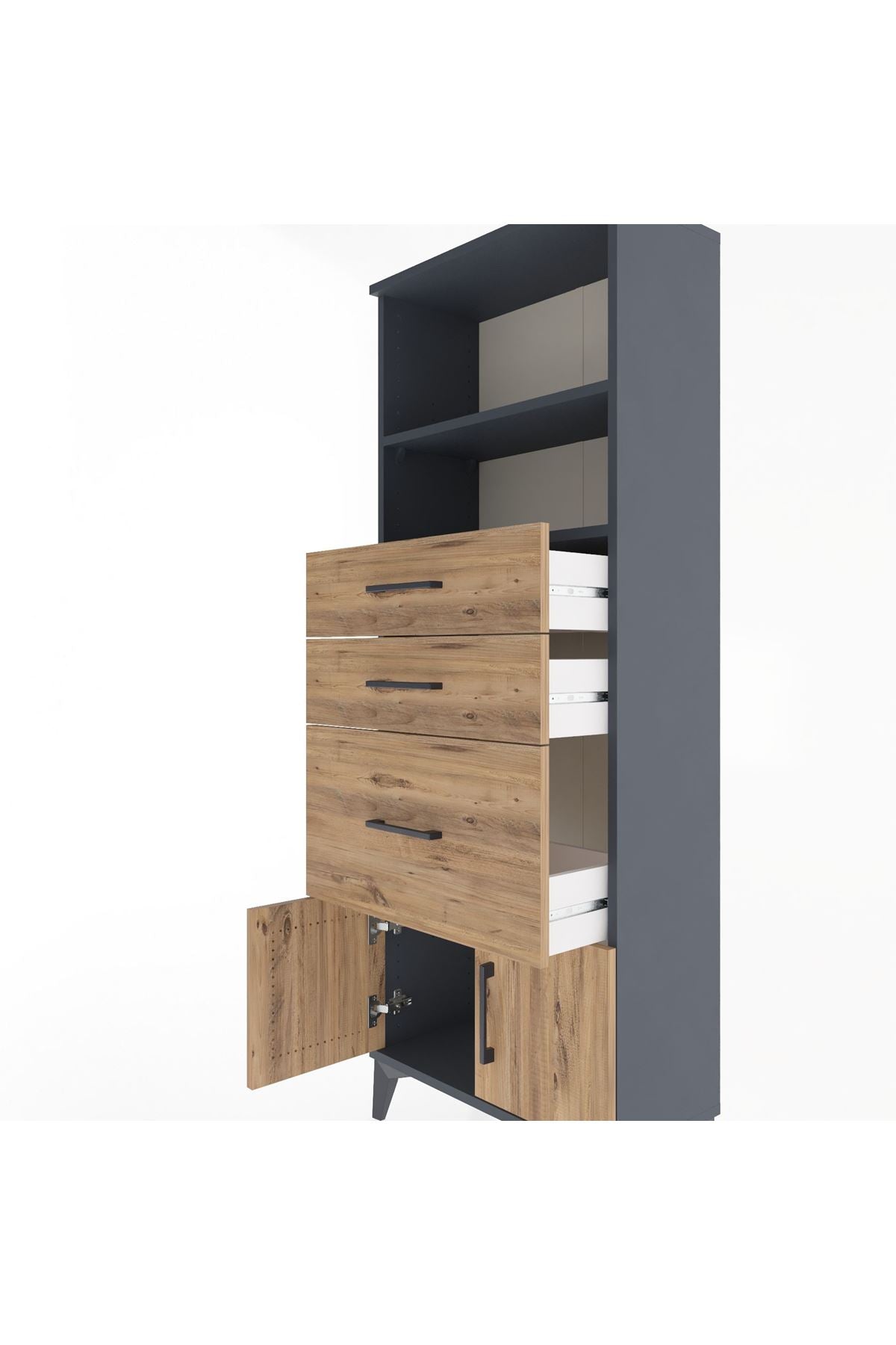 Arges Dolap 2 Raflı 3 Çekmeceli 2 Kapaklı 60x30x163 Antrasit-Çam