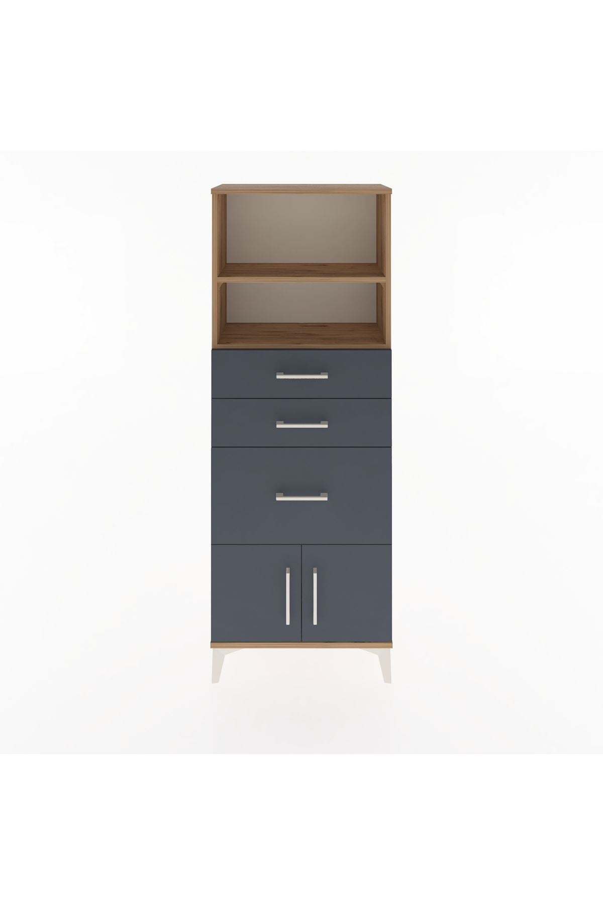 Arges Dolap 2 Raflı 3 Çekmeceli 2 Kapaklı 60x30x163 Çam-Antrasit