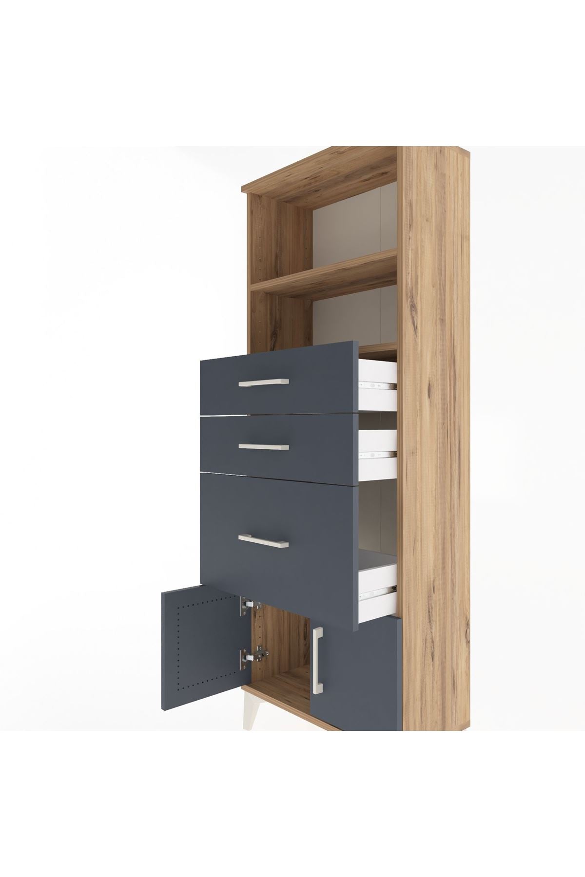 Arges Dolap 2 Raflı 3 Çekmeceli 2 Kapaklı 60x30x163 Çam-Antrasit