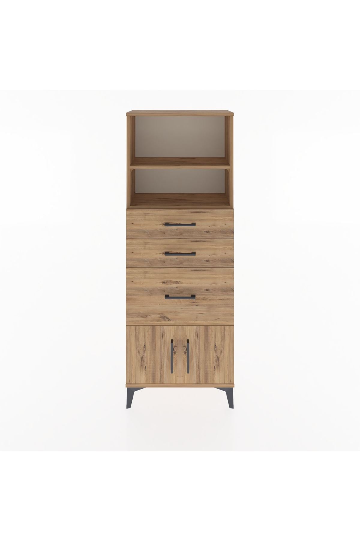 Arges Dolap 2 Raflı 3 Çekmeceli 2 Kapaklı 60x30x163 Çam-Çam