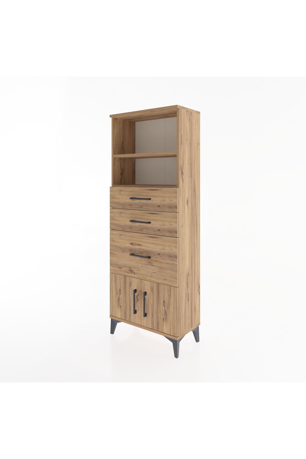 Arges Dolap 2 Raflı 3 Çekmeceli 2 Kapaklı 60x30x163 Çam-Çam