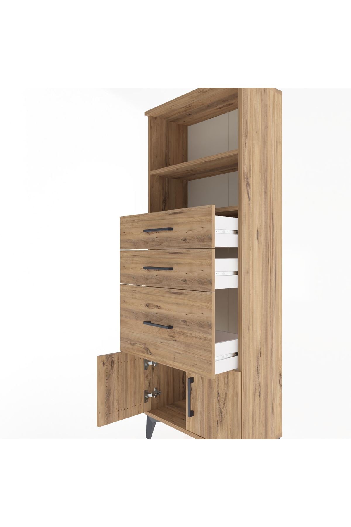 Arges Dolap 2 Raflı 3 Çekmeceli 2 Kapaklı 60x30x163 Çam-Çam