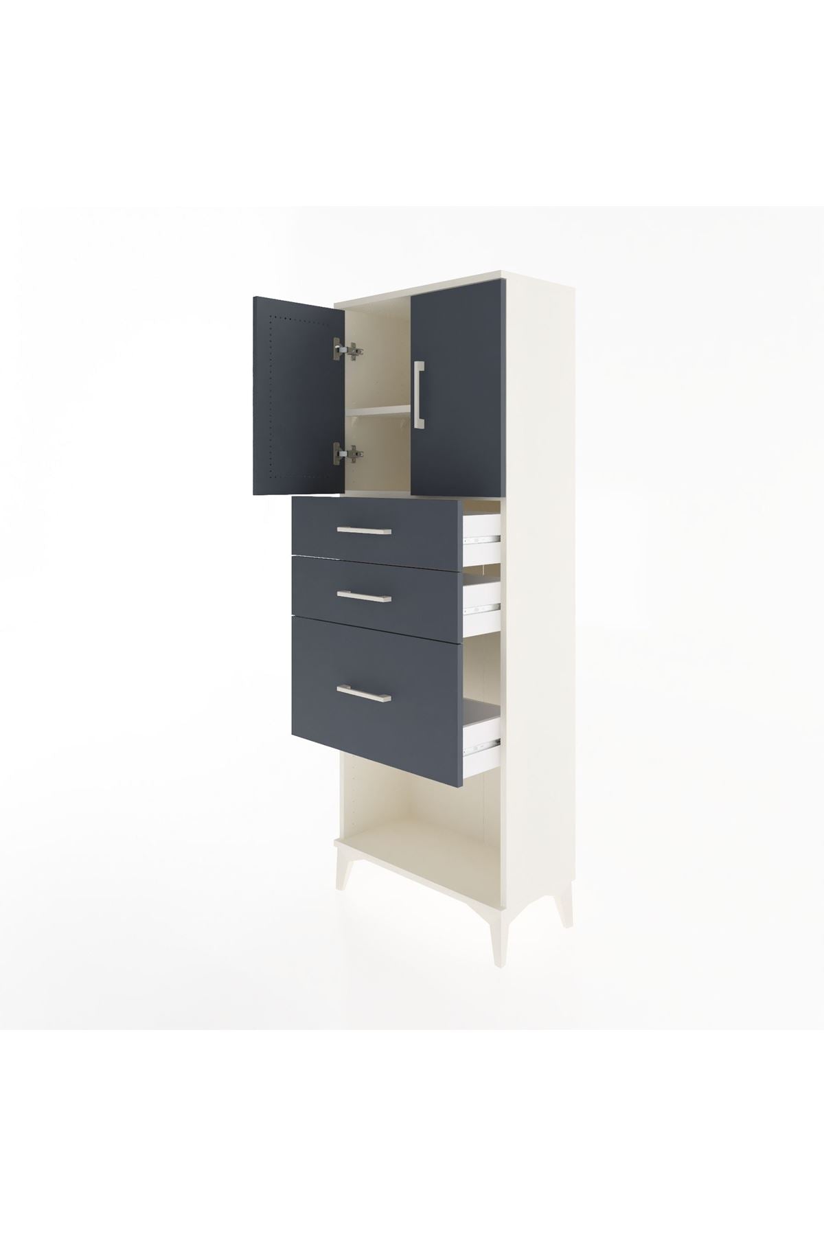 Arges Dolap 2 Raflı 3 Çekmeceli 2 Kapaklı 60x30x163 Aytaşı-Antrasit