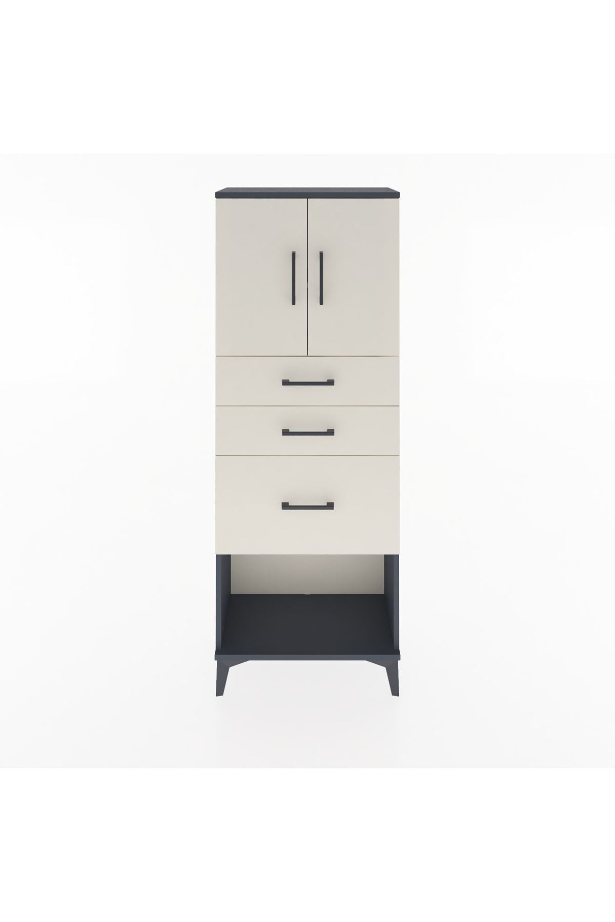 Arges Dolap 2 Raflı 3 Çekmeceli 2 Kapaklı 60x30x163 Antrasit-Aytaşı