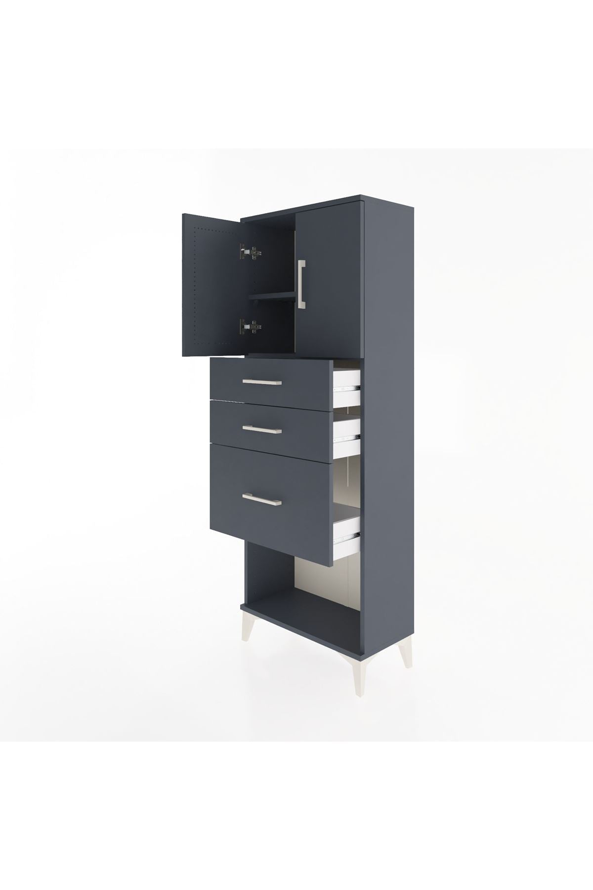 Arges Dolap 2 Raflı 3 Çekmeceli 2 Kapaklı 60x30x163 Antrasit-Antrasit