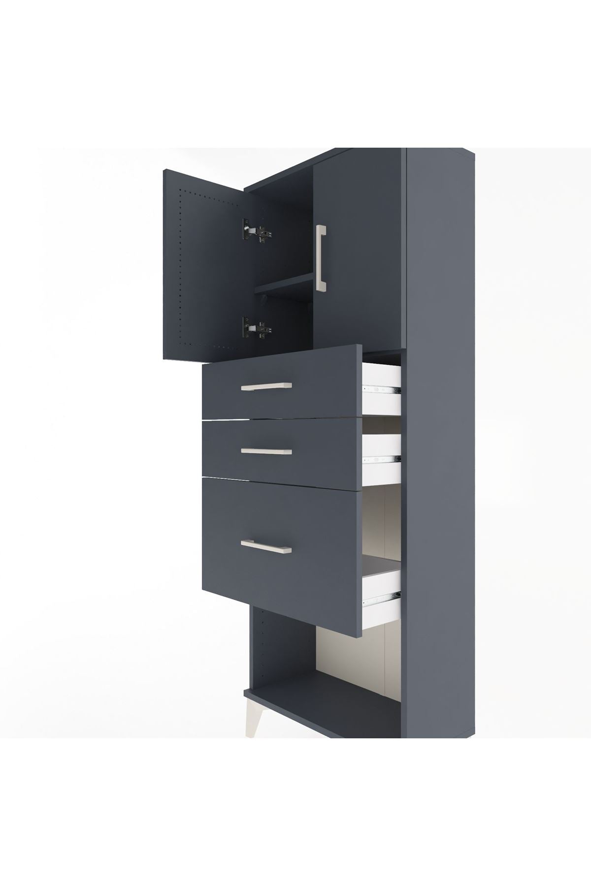 Arges Dolap 2 Raflı 3 Çekmeceli 2 Kapaklı 60x30x163 Antrasit-Antrasit