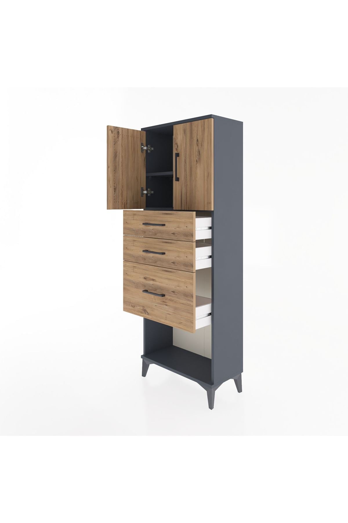 Arges Dolap 2 Raflı 3 Çekmeceli 2 Kapaklı 60x30x163 Antrasit-Çam