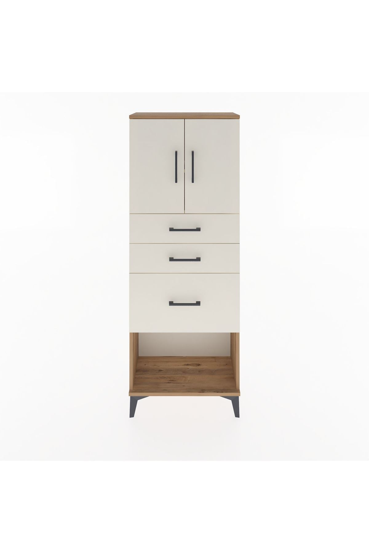 Arges Dolap 2 Raflı 3 Çekmeceli 2 Kapaklı 60x30x163 Çam-Aytaşı