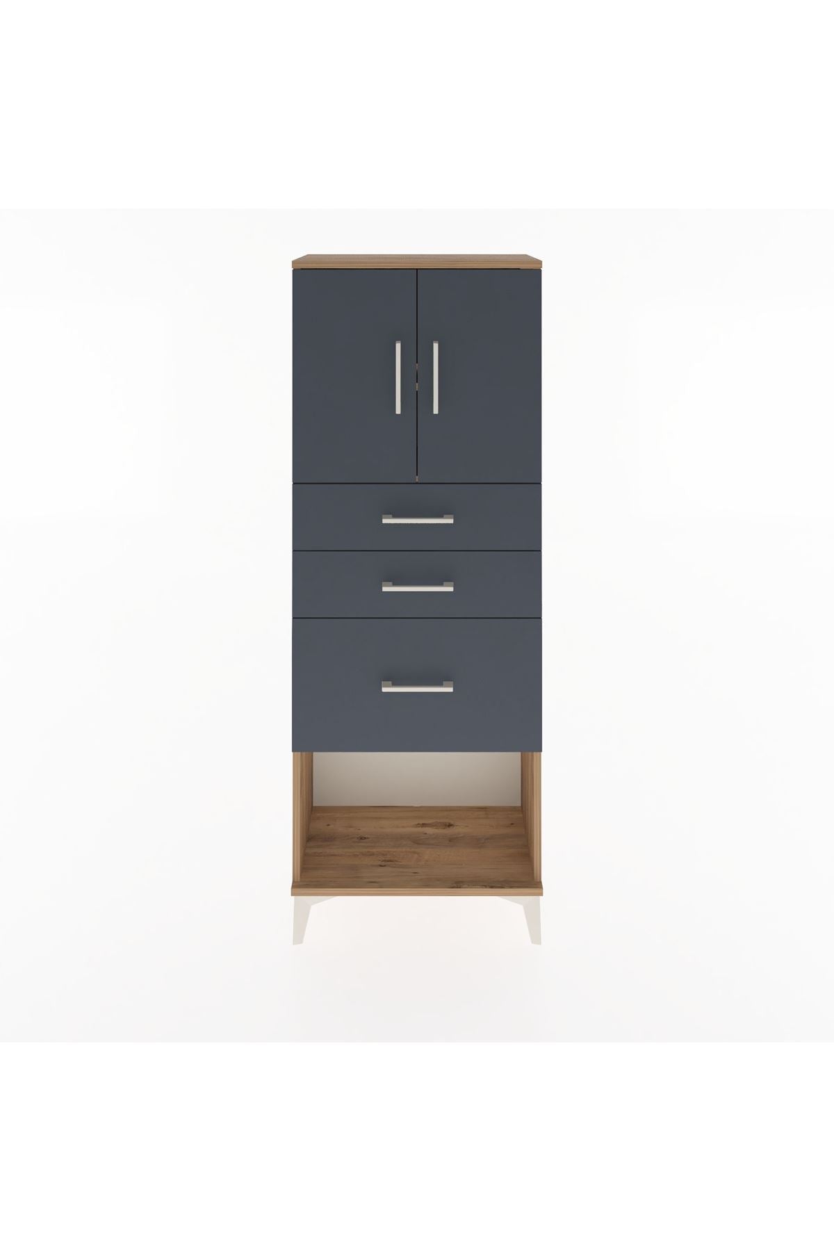 Arges Dolap 2 Raflı 3 Çekmeceli 2 Kapaklı 60x30x163 Çam-Antrasit