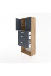 Arges Dolap 2 Raflı 3 Çekmeceli 2 Kapaklı 60x30x163 Çam-Antrasit