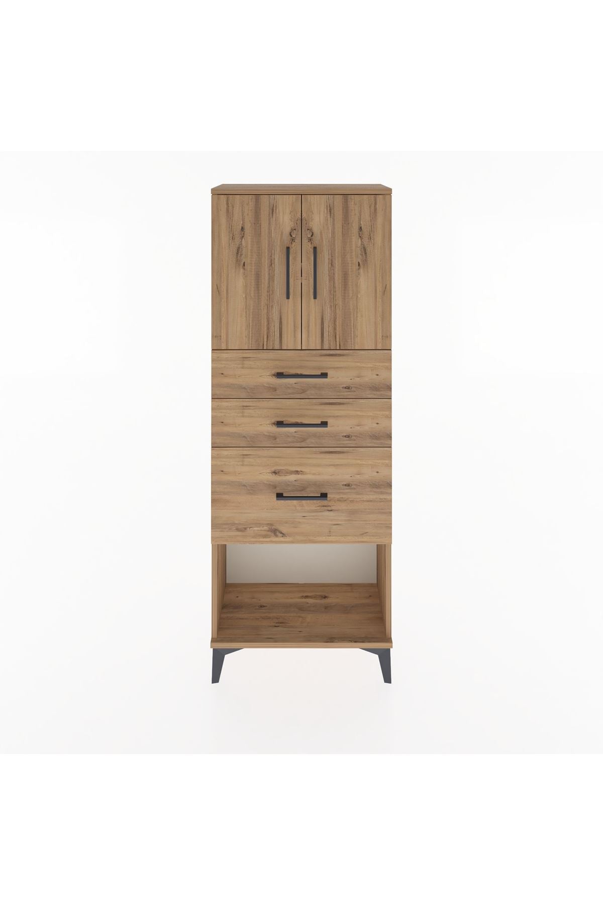 Arges Dolap 2 Raflı 3 Çekmeceli 2 Kapaklı 60x30x163 Çam-Çam