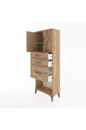 Arges Dolap 2 Raflı 3 Çekmeceli 2 Kapaklı 60x30x163 Çam-Çam