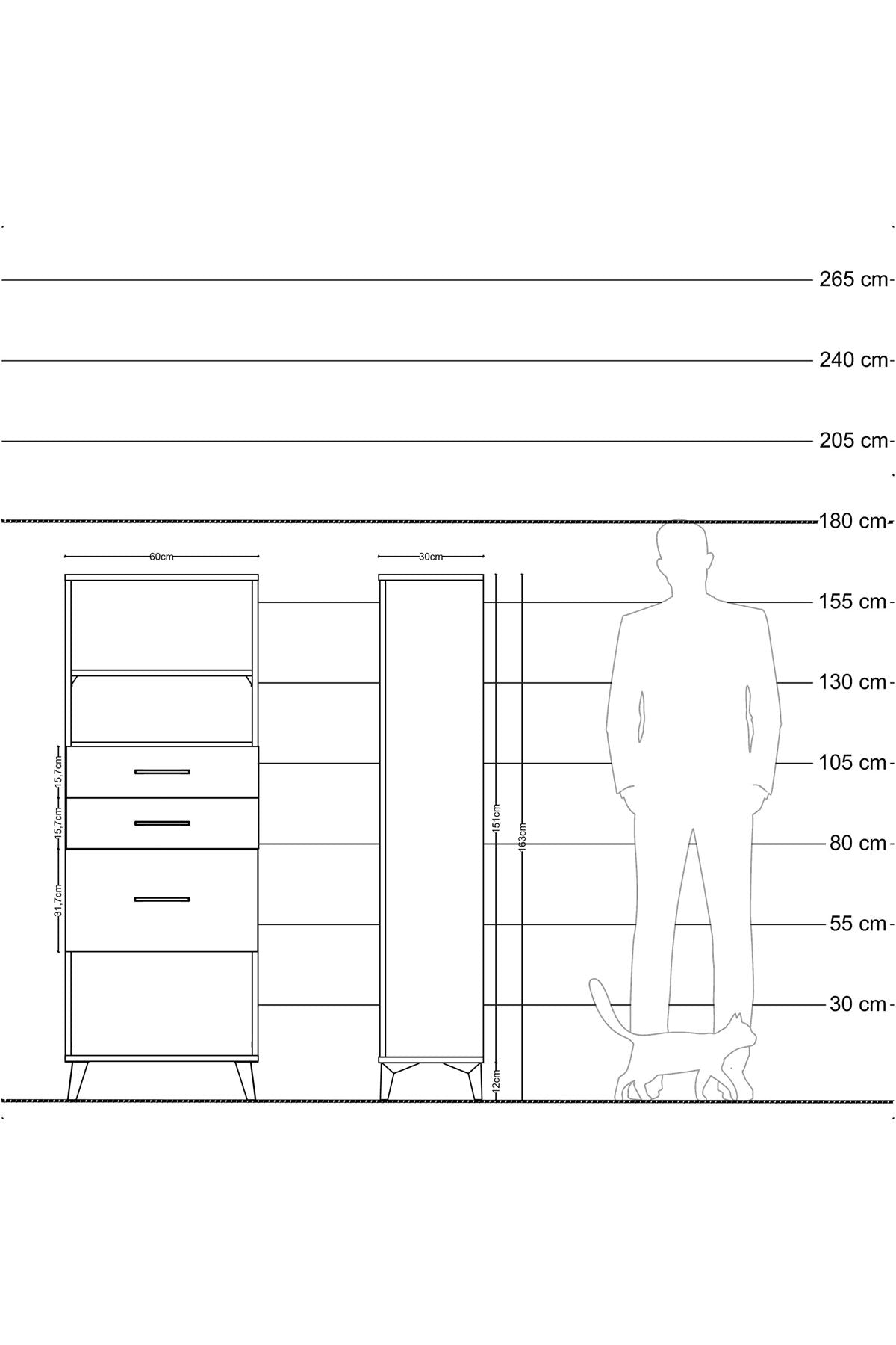 Arges Dolap 2 Raflı 3 Çekmeceli 60x30x163 Aytaşı-Aytaşı