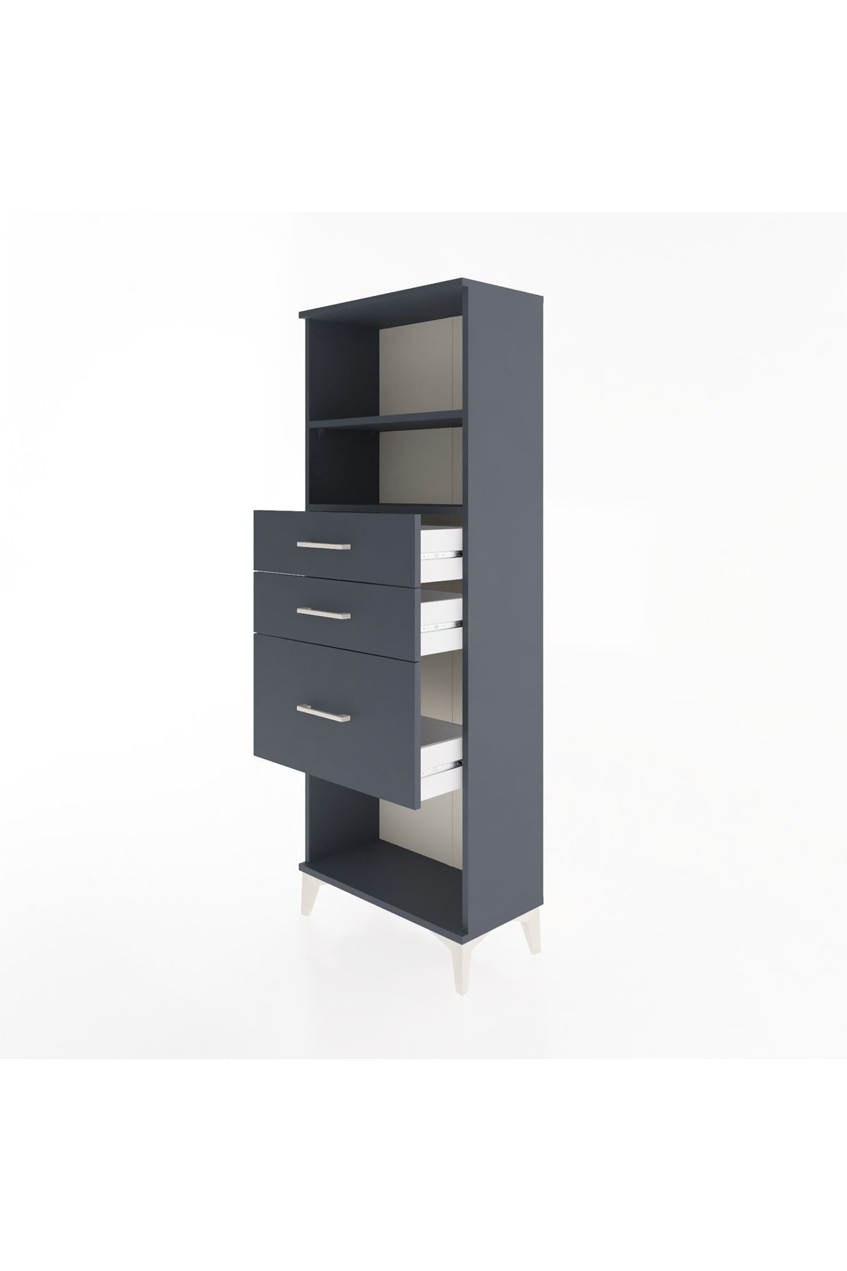 Arges Dolap 2 Raflı 3 Çekmeceli 60x30x163 Antrasit-Antrasit