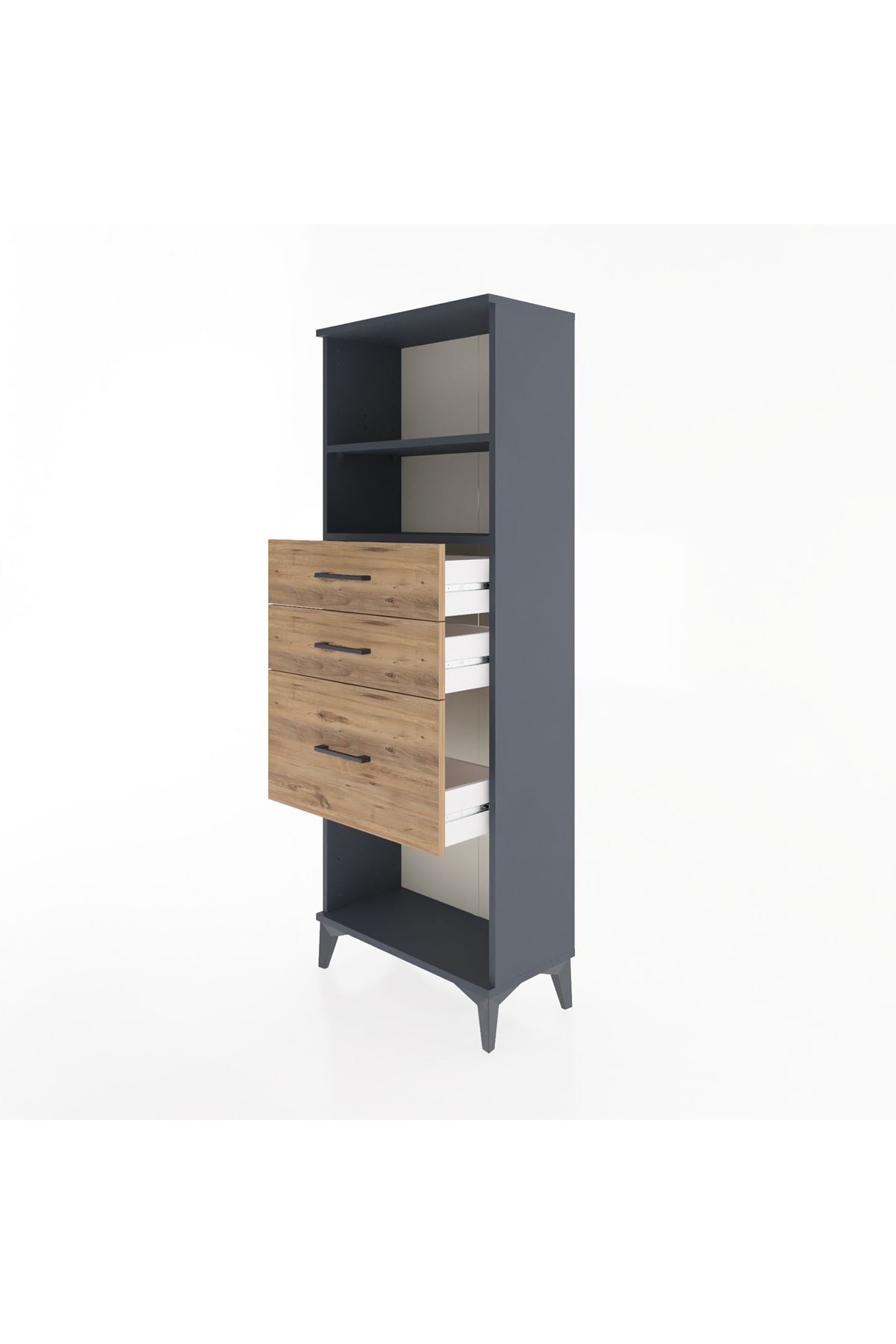 Arges Dolap 2 Raflı 3 Çekmeceli 60x30x163 Antrasit-Çam