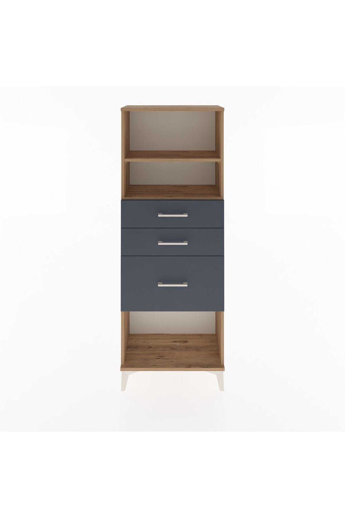 Arges Dolap 2 Raflı 3 Çekmeceli 60x30x163 Çam-Antrasit