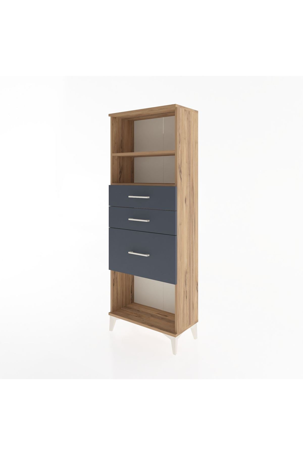 Arges Dolap 2 Raflı 3 Çekmeceli 60x30x163 Çam-Antrasit