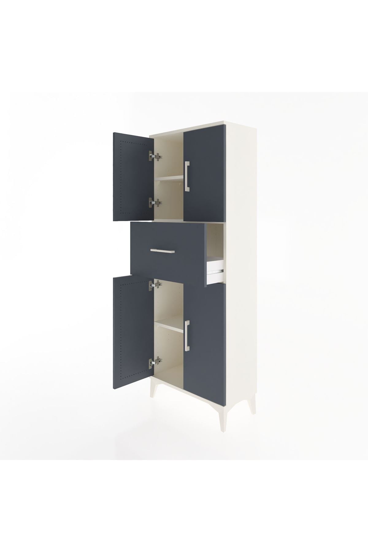 Arges Dolap 2 Raflı Tek Çekmeceli 4 Kapaklı 60x30x163 Aytaşı-Antrasit