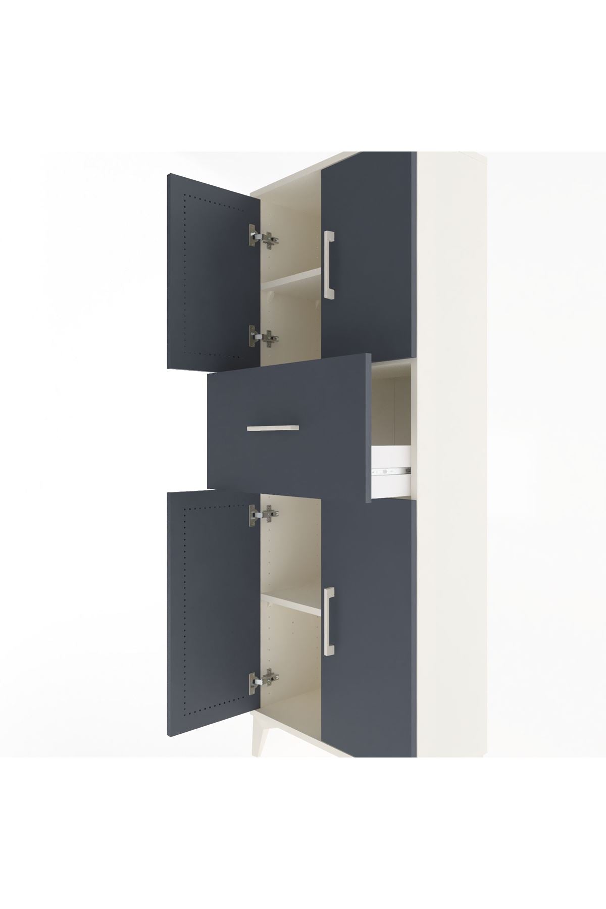 Arges Dolap 2 Raflı Tek Çekmeceli 4 Kapaklı 60x30x163 Aytaşı-Antrasit