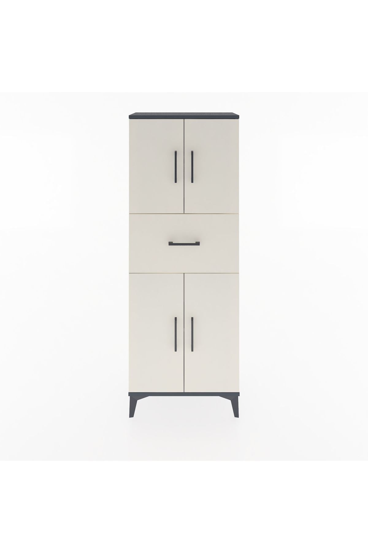 Arges Dolap 2 Raflı Tek Çekmeceli 4 Kapaklı 60x30x163 Antrasit-Aytaşı