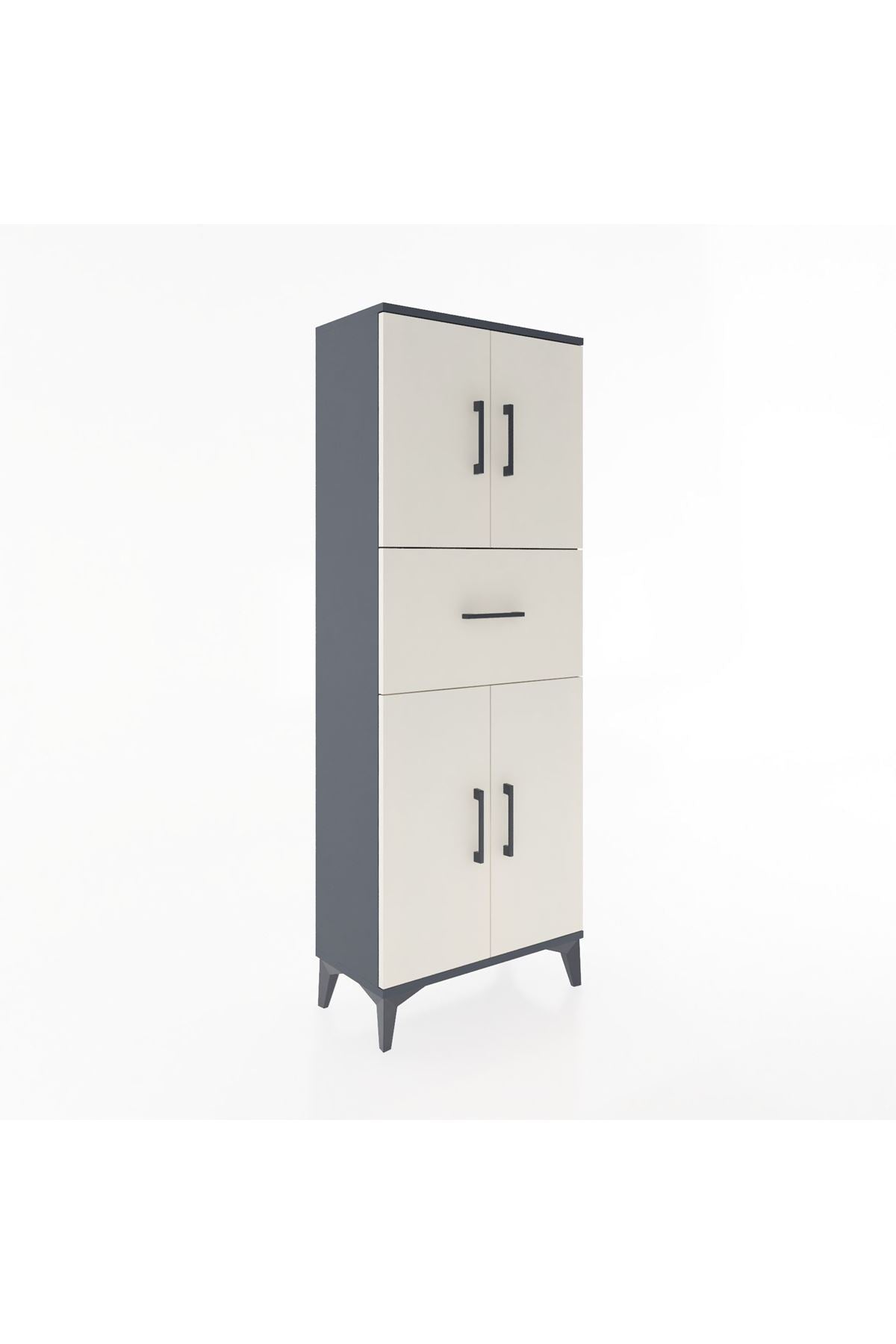 Arges Dolap 2 Raflı Tek Çekmeceli 4 Kapaklı 60x30x163 Antrasit-Aytaşı