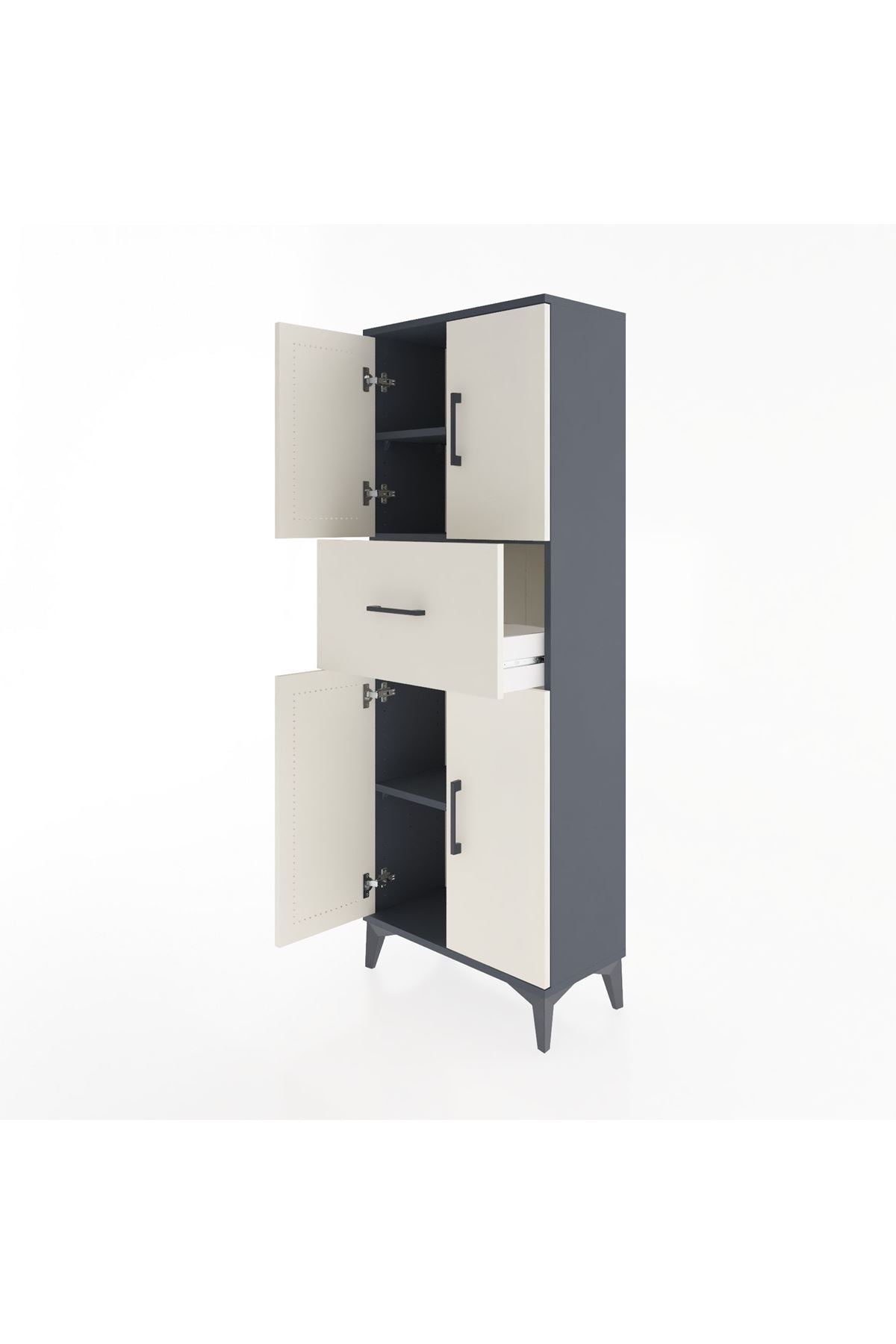 Arges Dolap 2 Raflı Tek Çekmeceli 4 Kapaklı 60x30x163 Antrasit-Aytaşı