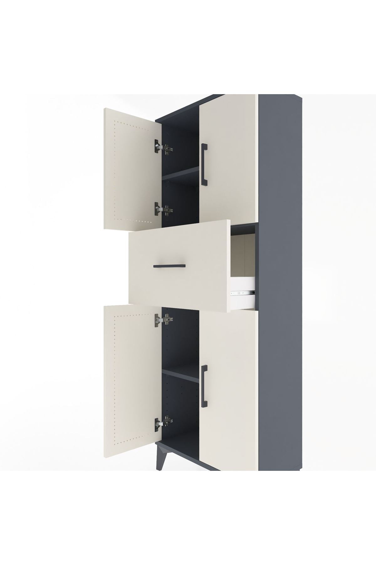 Arges Dolap 2 Raflı Tek Çekmeceli 4 Kapaklı 60x30x163 Antrasit-Aytaşı