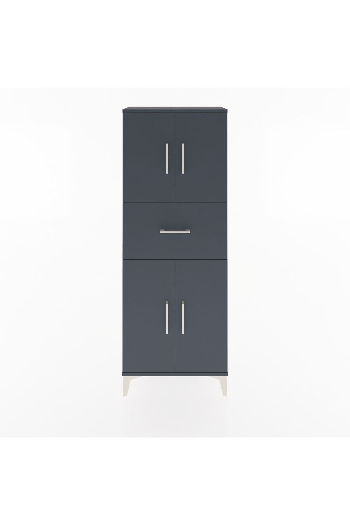 Arges Dolap 2 Raflı Tek Çekmeceli 4 Kapaklı 60x30x163 Antrasit-Antrasit