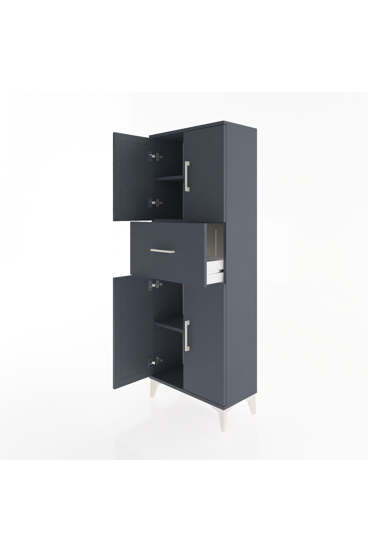 Arges Dolap 2 Raflı Tek Çekmeceli 4 Kapaklı 60x30x163 Antrasit-Antrasit