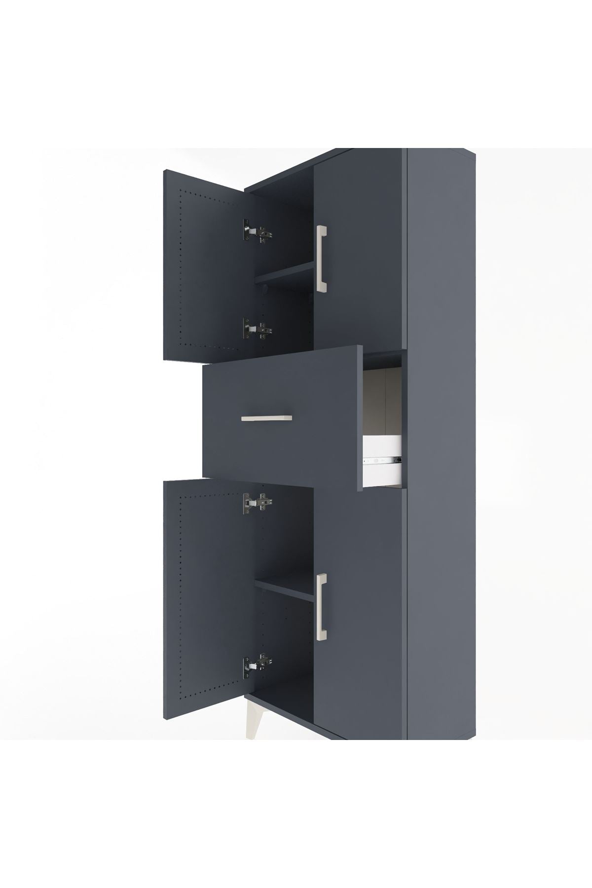 Arges Dolap 2 Raflı Tek Çekmeceli 4 Kapaklı 60x30x163 Antrasit-Antrasit