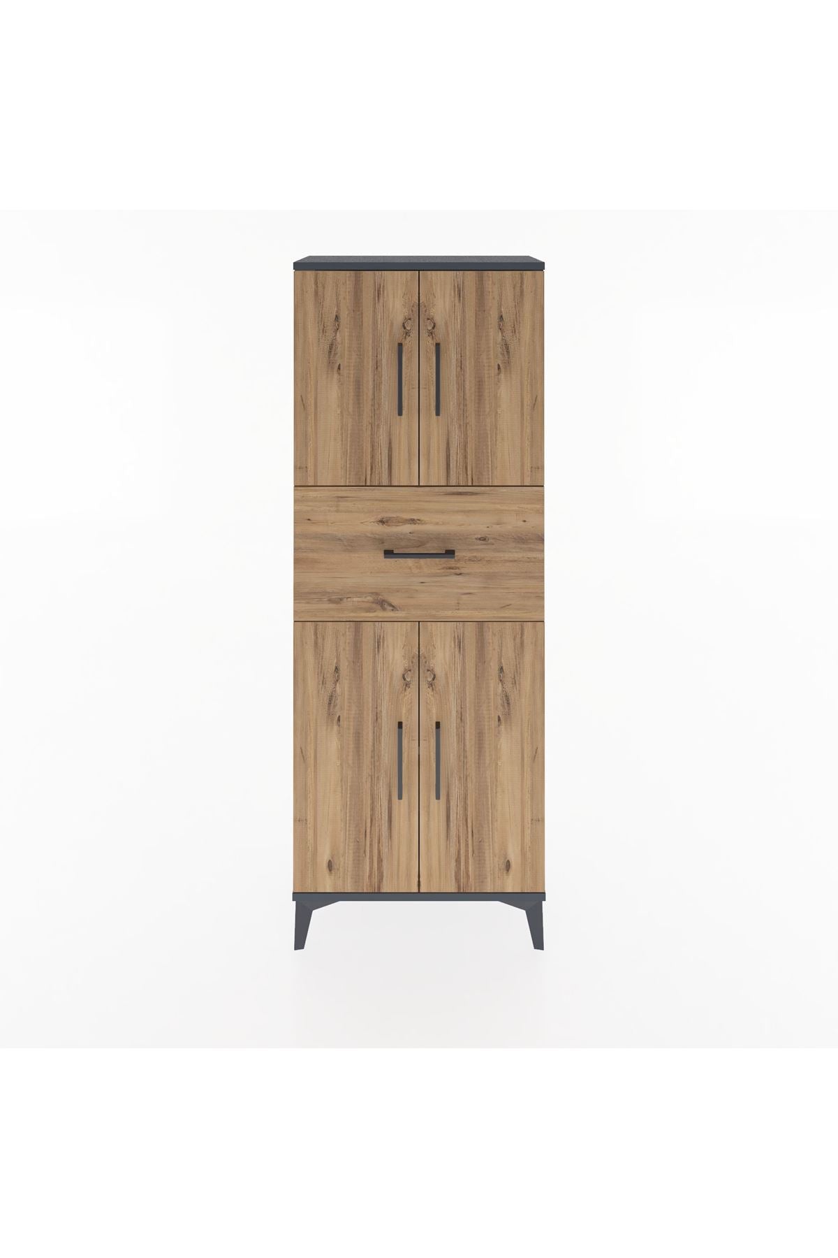Arges Dolap 2 Raflı Tek Çekmeceli 4 Kapaklı 60x30x163 Antrasit-Çam