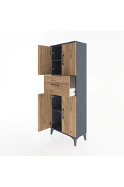 Arges Dolap 2 Raflı Tek Çekmeceli 4 Kapaklı 60x30x163 Antrasit-Çam