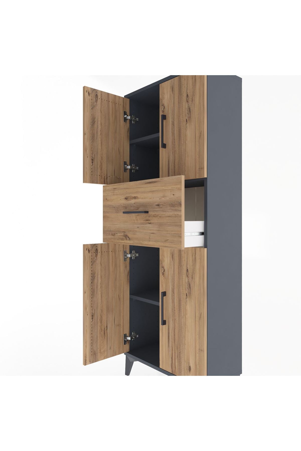 Arges Dolap 2 Raflı Tek Çekmeceli 4 Kapaklı 60x30x163 Antrasit-Çam