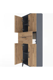 Arges Dolap 2 Raflı Tek Çekmeceli 4 Kapaklı 60x30x163 Antrasit-Çam